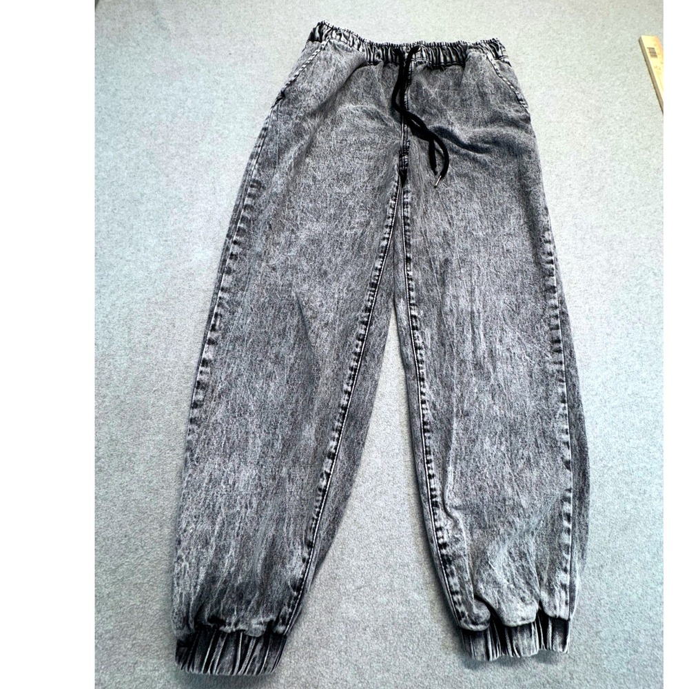 Forever 21 Womens Medium Acid Wash Denim‎ Jogger Jeans Gray Drawstring Y2K Urban